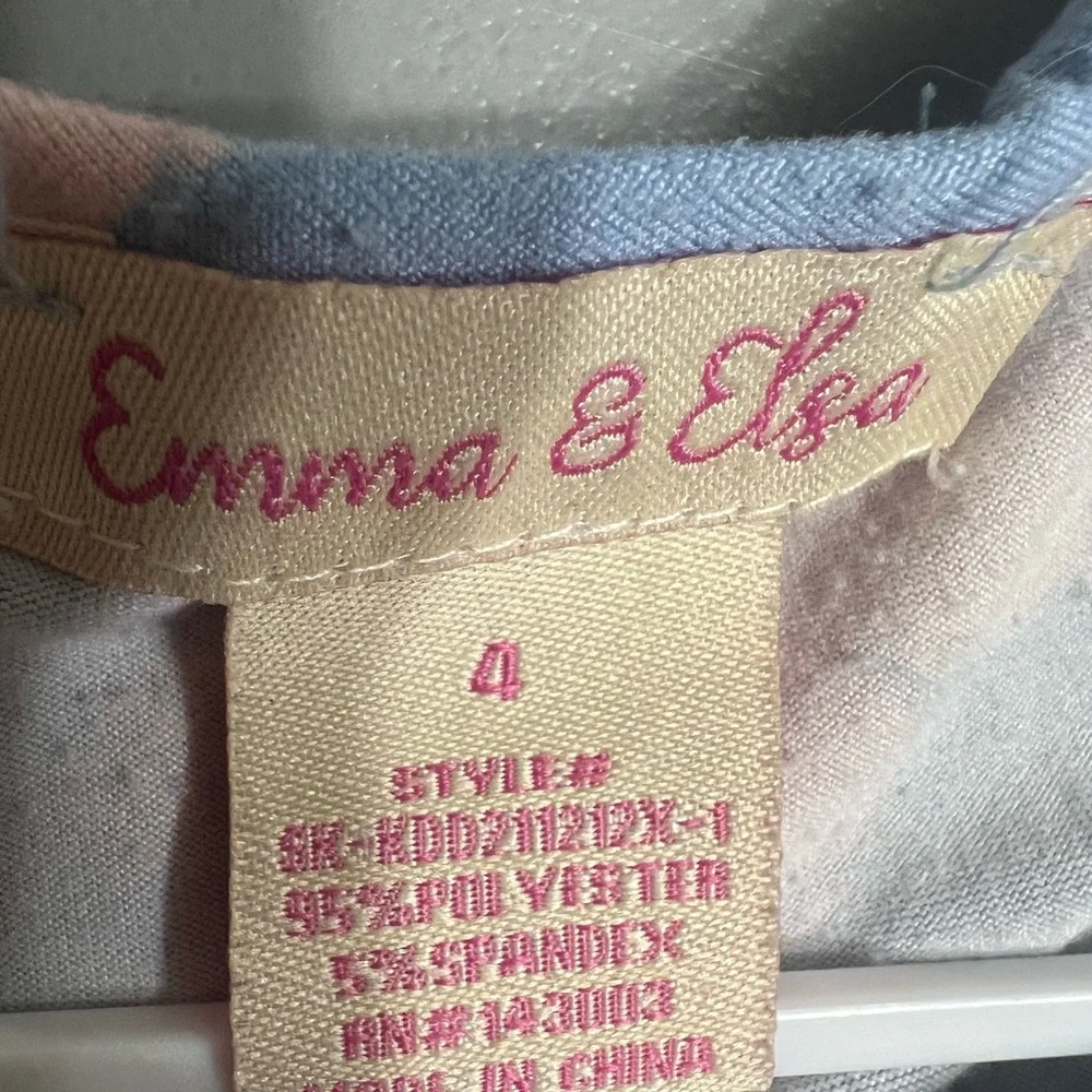 Emma & Elsa Light Blue Dress With Pink Butterfly’s‎ Flared Summer Dress Girls 4